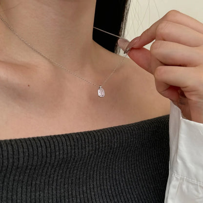 Classic Design Collection 925 Sterling Silver Chain Link Solitaire Rectangle 8A Cubic Zirconia Stone Pendant Necklaces