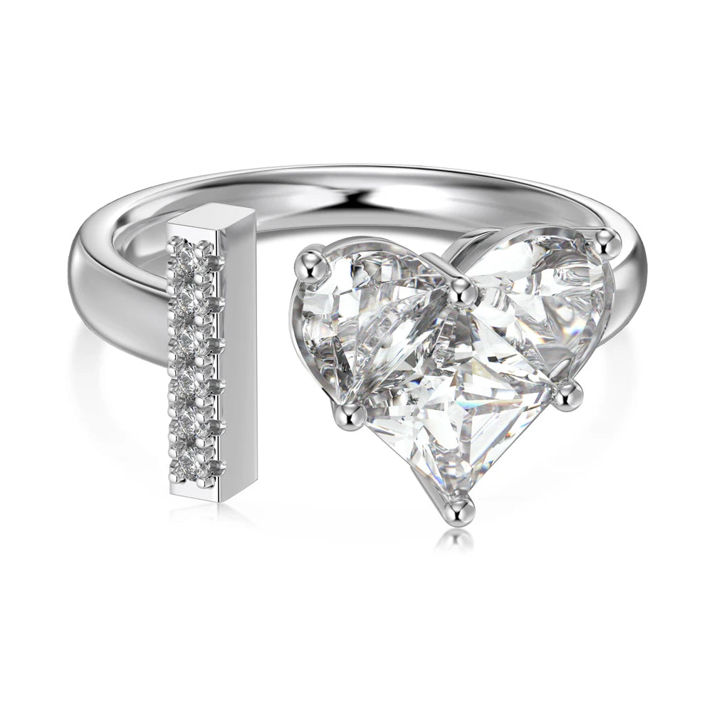 26 Letters Rings for Women Sparkle 5A Cubic Zirconia Love Heart Initial I Open Adjustable Rings Jewelry Accessory Gifts