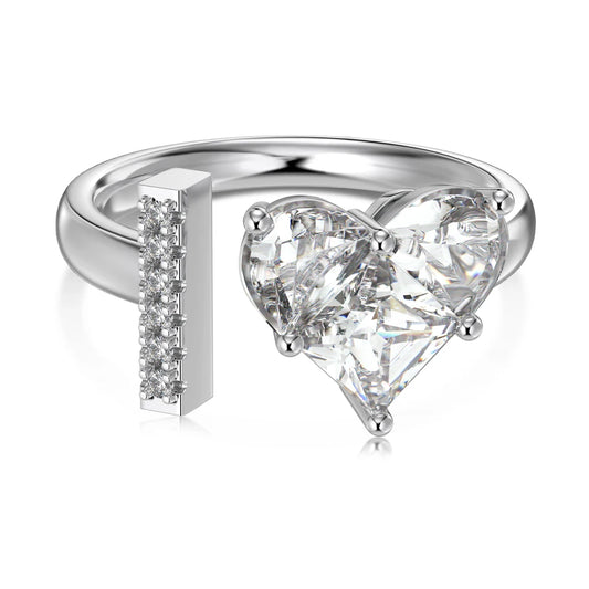 Dylam 26 Letters Rings for Women Sparkle 5A Cubic Zirconia Love Heart Initial I Open Adjustable Rings Jewelry Accessory Gifts