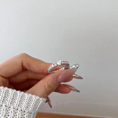 Jewelry Supplier OEM ODM Customized S925 Silver Eternity Band Baguette 5A Cubic Zirconia Heart Main Stone Promise Rings