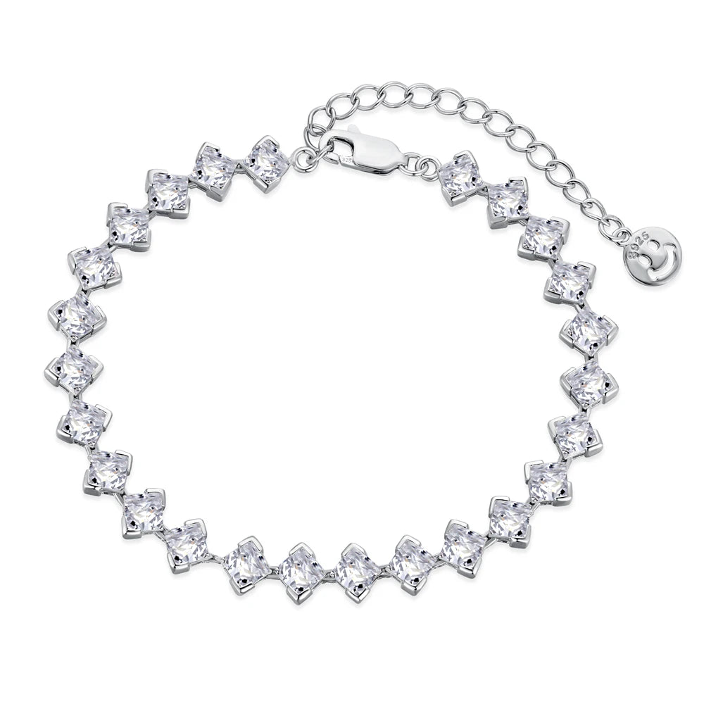925 Sterling Silver Bracelet Rhodium Plated 4mm Square 5A Cubic Zirconia Jewelry Bangle Tennis Bracelets for Women