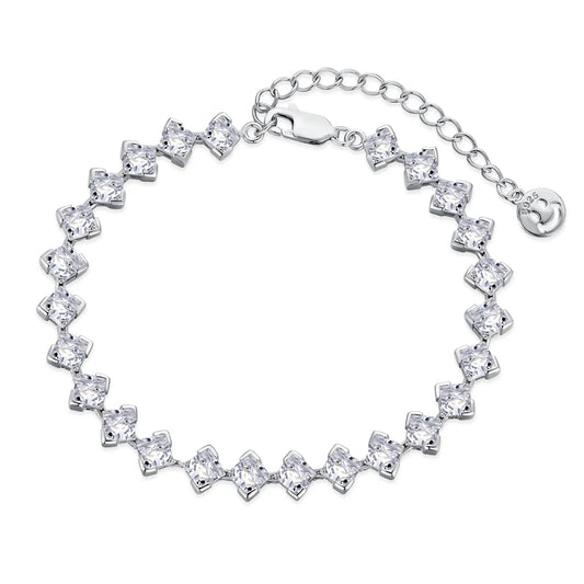 925 Sterling Silver Bracelet Rhodium Plated 4mm Square 5A Cubic Zirconia Jewelry Bangle Tennis Bracelets for Women