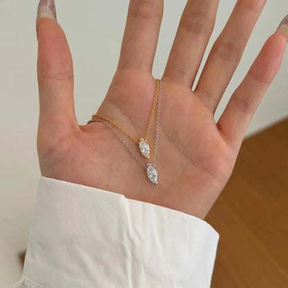 Simplicity Design Elegance Style Jewelry S925 Silver Chain Solitaire Marquise Oval Shape 5A Zirconia Pendant Necklace