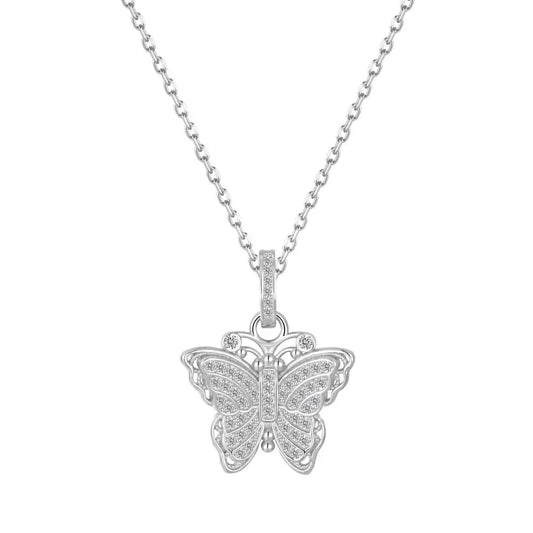 925 Sterling Silver Butterfly CZ Pendant Necklace by KAKODIY