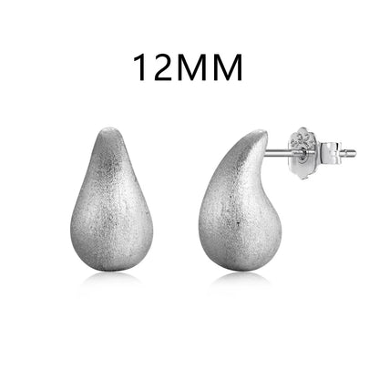 Fashion Statement Design  S925 Silver Waterdrop Shape Brushed Surface Multiple Size Stud Earrings for Women Accessories