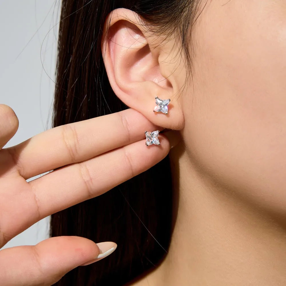 KAKODIY Simple Design Exquisite Rhodium Plated 18K Gold Electroplated Unfaded 5A Cubic Zirconia Four Leaf Clover Flower Stud Earrings - product image 3