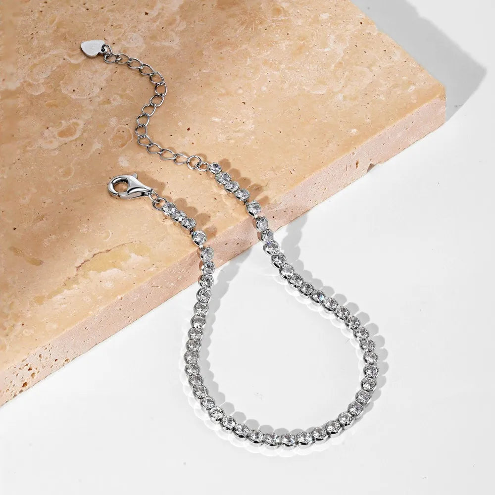 Dropshipping Wholesale Jewelry S925 Sterling Silver Bead Bracelets Cz Cubic Zirconia Tennis Chain Link Bracelet for Men Women