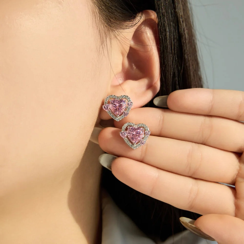 KAKODIY Shiny 925 Sterling Silver Birthstone Stud Earrings Women Heart Monolithic Pink 5A Cubic Zirconia Stud Earrings Fine Gift - product image 6
