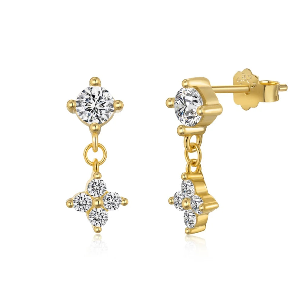 KAKODIY Glamour Charm Womens Rhodium 18K Gold Plated 925 Sterling Silver 5A Zirconium Oxide Four Leaf Clover Stud Earrings