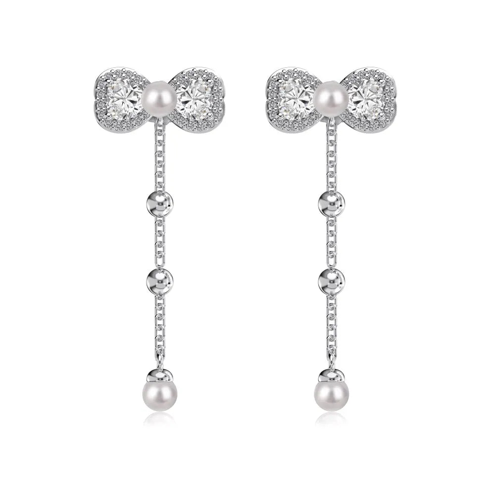 KAKODIY Elegant Boutique Jewelry 925 Sterling Silver 5A Cubic Zirconia Gemstone Shell Pearl Pendant Bow Bow Tassel Stud Earrings - product image 1