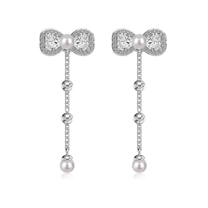 KAKODIY Elegant Boutique Jewelry 925 Sterling Silver 5A Cubic Zirconia Gemstone Shell Pearl Pendant Bow Bow Tassel Stud Earrings - product image 1