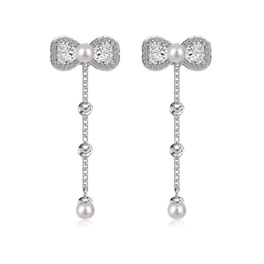 KAKODIY Elegant Boutique Jewelry 925 Sterling Silver 5A Cubic Zirconia Gemstone Shell Pearl Pendant Bow Bow Tassel Stud Earrings - product image 1