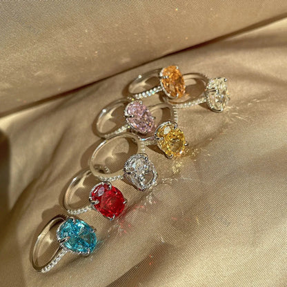 Ex-Factory Price High Grade Quality Radiant Ring Cut Shape Cubic Zirconia Solitaire Oval Engagement Silver Thin Band