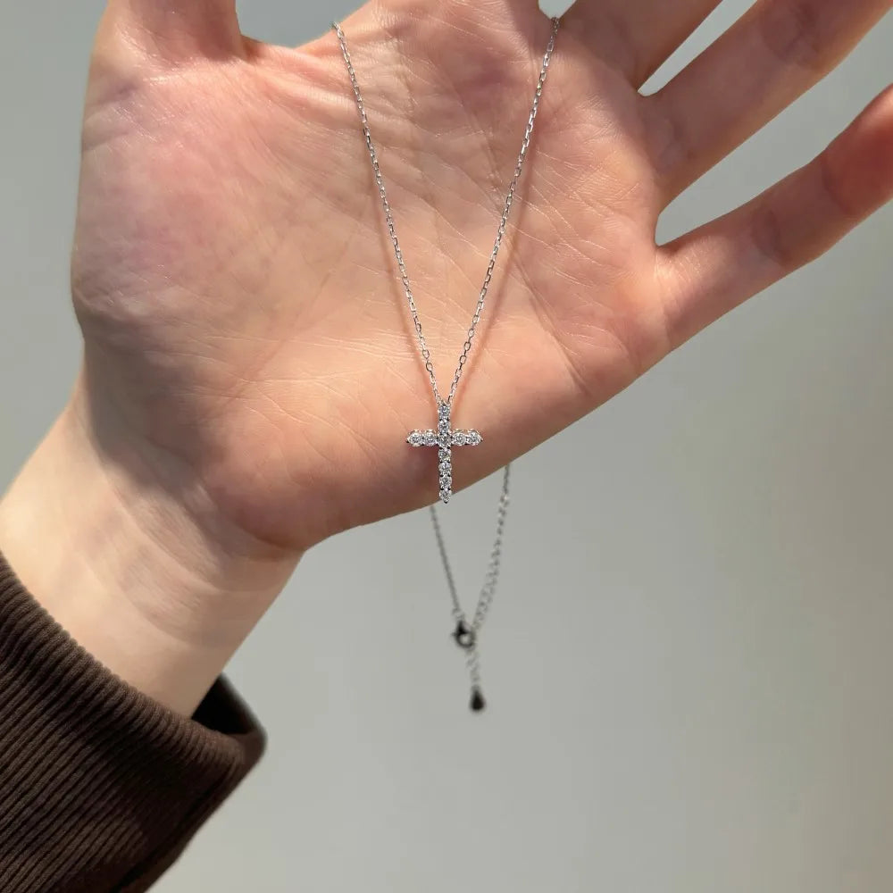 Classic Design Fine Fashion 925 Sterling Silver Link Chain Dazzle 5A Zirconia Stone Cross Pendant Necklace for Women