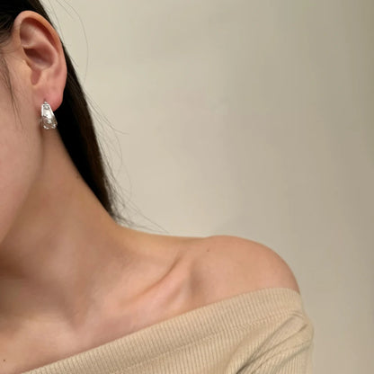 High Quality Frosted Surface 925 Sterling Silver Chunky U-Shape 5A Cubic Zirconia Clip on Earrings for Women Dress up