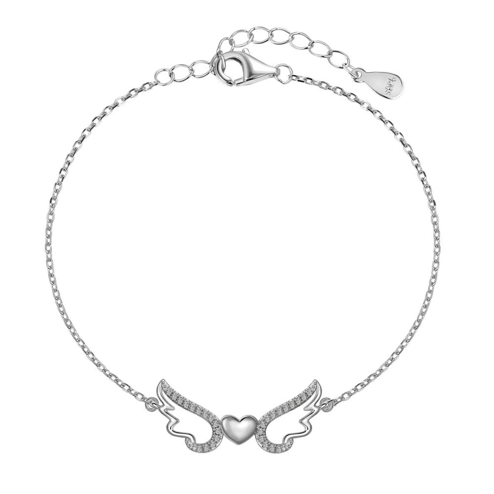 Fine Jewelry Oem Odm Boho 18K Gold Plated Unique Heart Cute Angel Wings Designer Bracelet Necklace Set Cz Bracelets Women