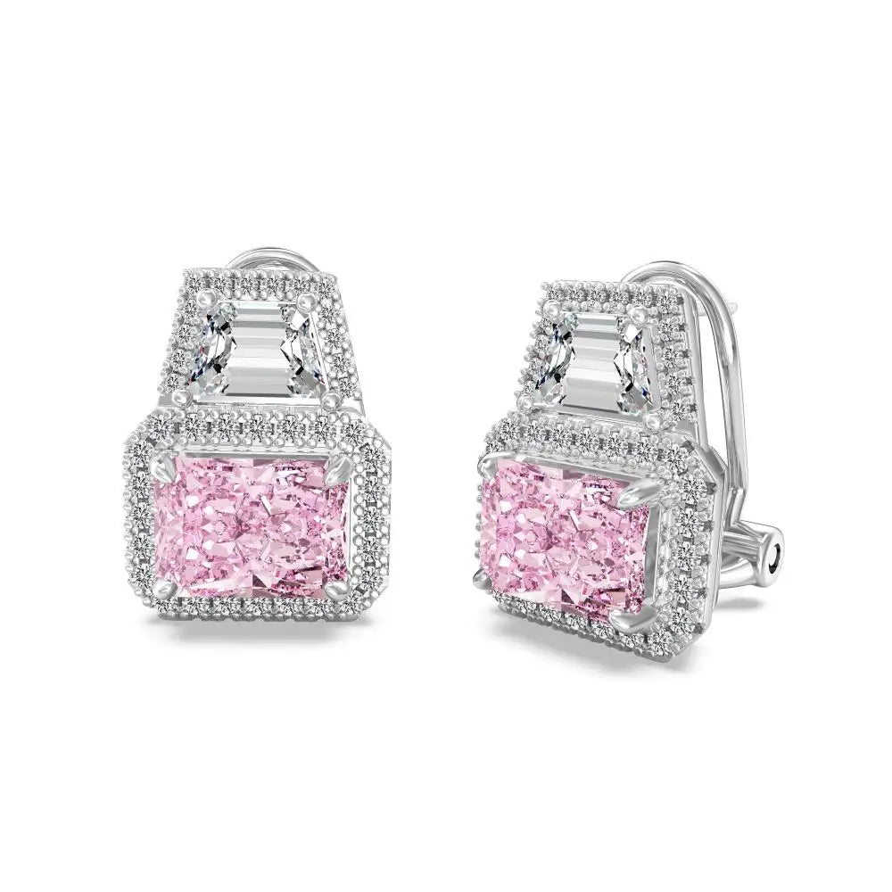 KAKODIY Elegant 925 Sterling Silver Stud Earrings with 8A Emerald Pink Cubic Zirconia Sterling Silver Jewelry - product image 1