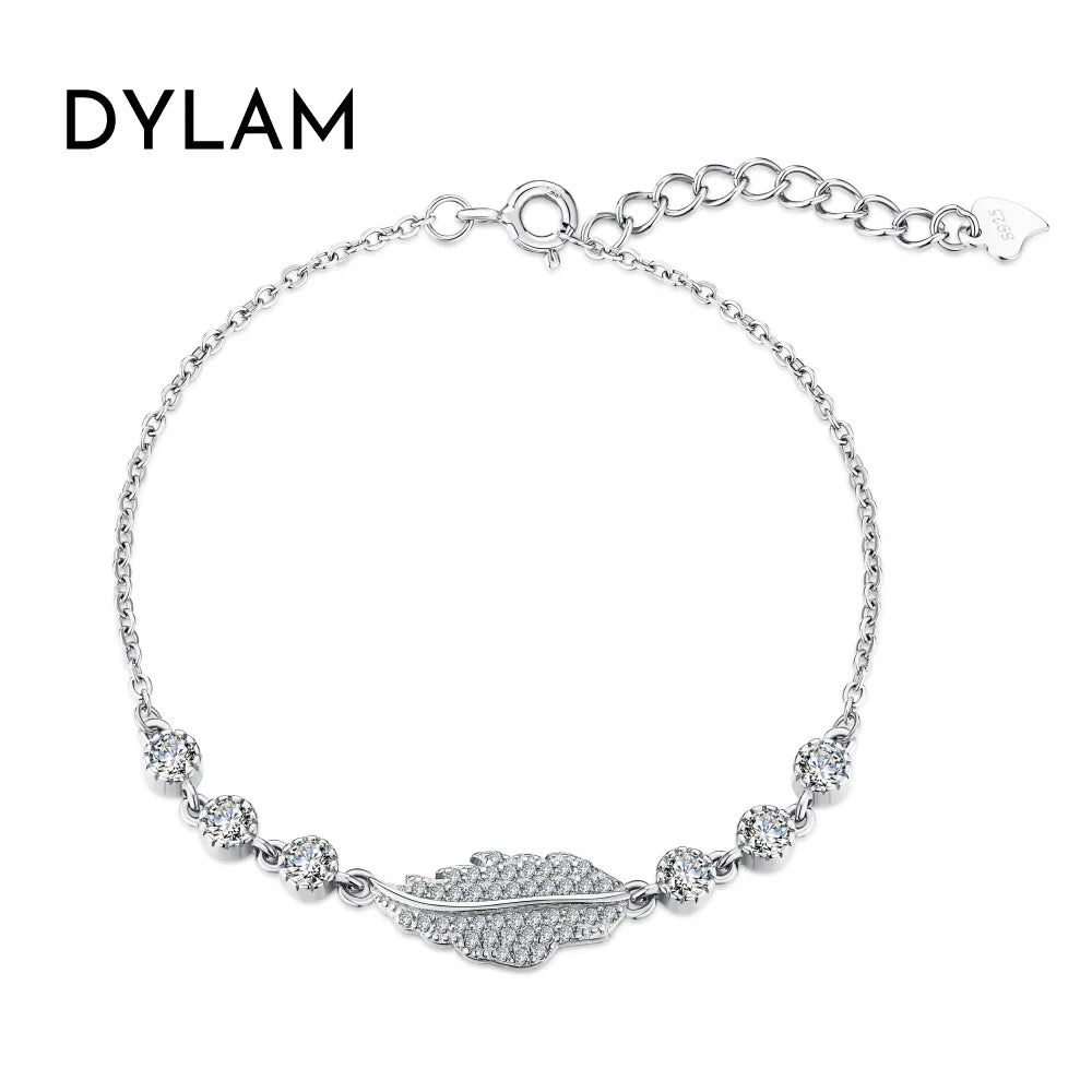 925 Sterling Silver Leaf 5A CZ Chain Bracelet by KAKODIY