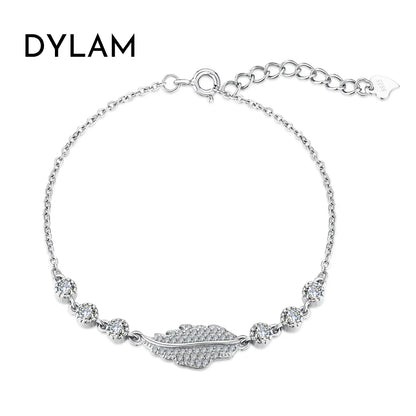 925 Sterling Silver Leaf 5A CZ Chain Bracelet by KAKODIY
