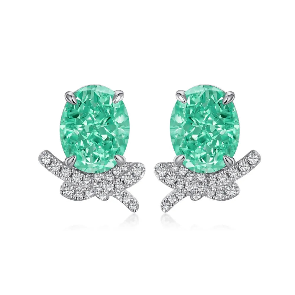 KAKODIY Boutique Jewelry 925 Sterling Silver Earrings Oval Cube Zirconia Green Emerald Earrings Custom Female Direct Earrings
