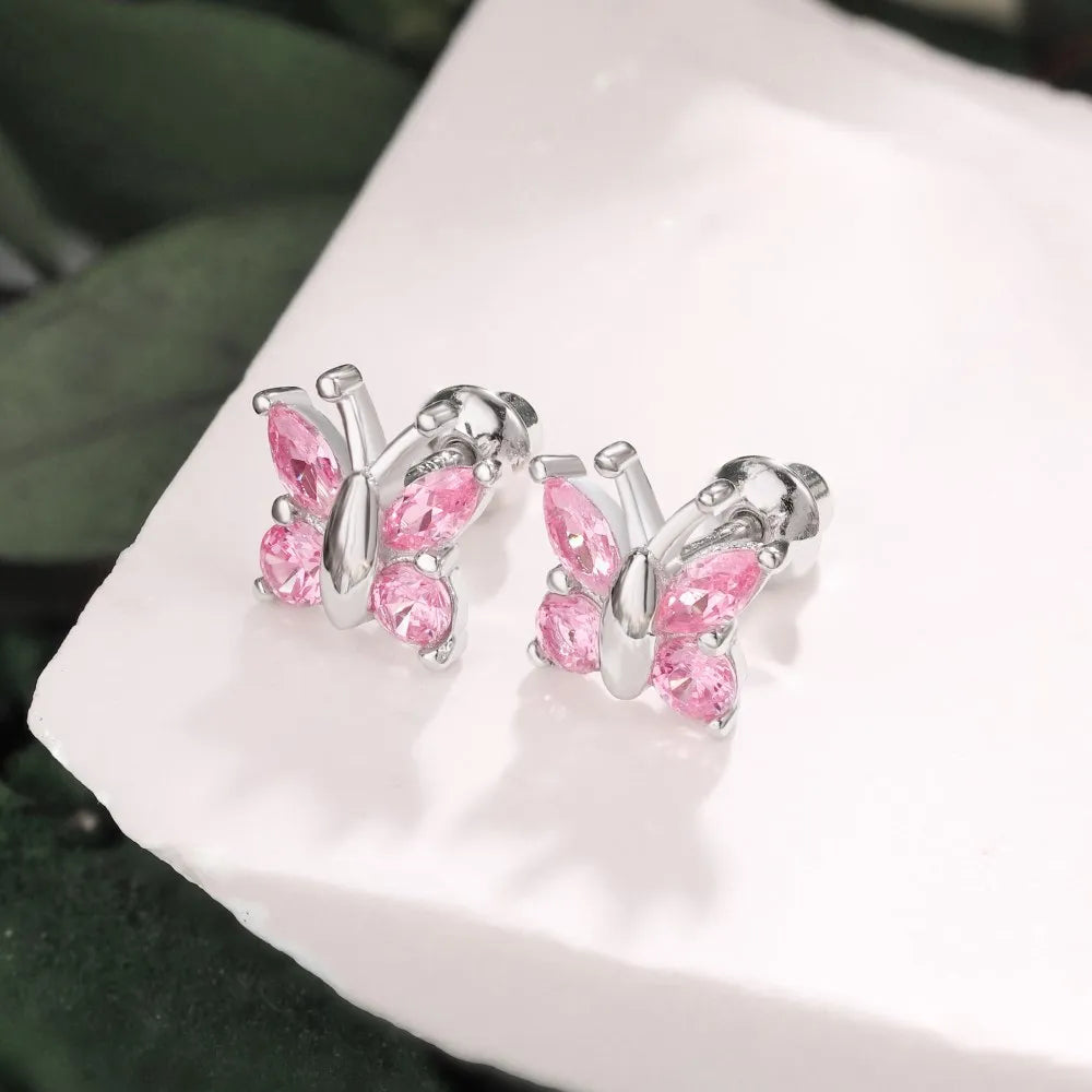 KAKODIY Custom Hypoallergenic Nickel Free 925 Sterling Silver Children's Oval 5A Straight Pull Cube Zirconia Butterfly Stud Accessories - product image 6
