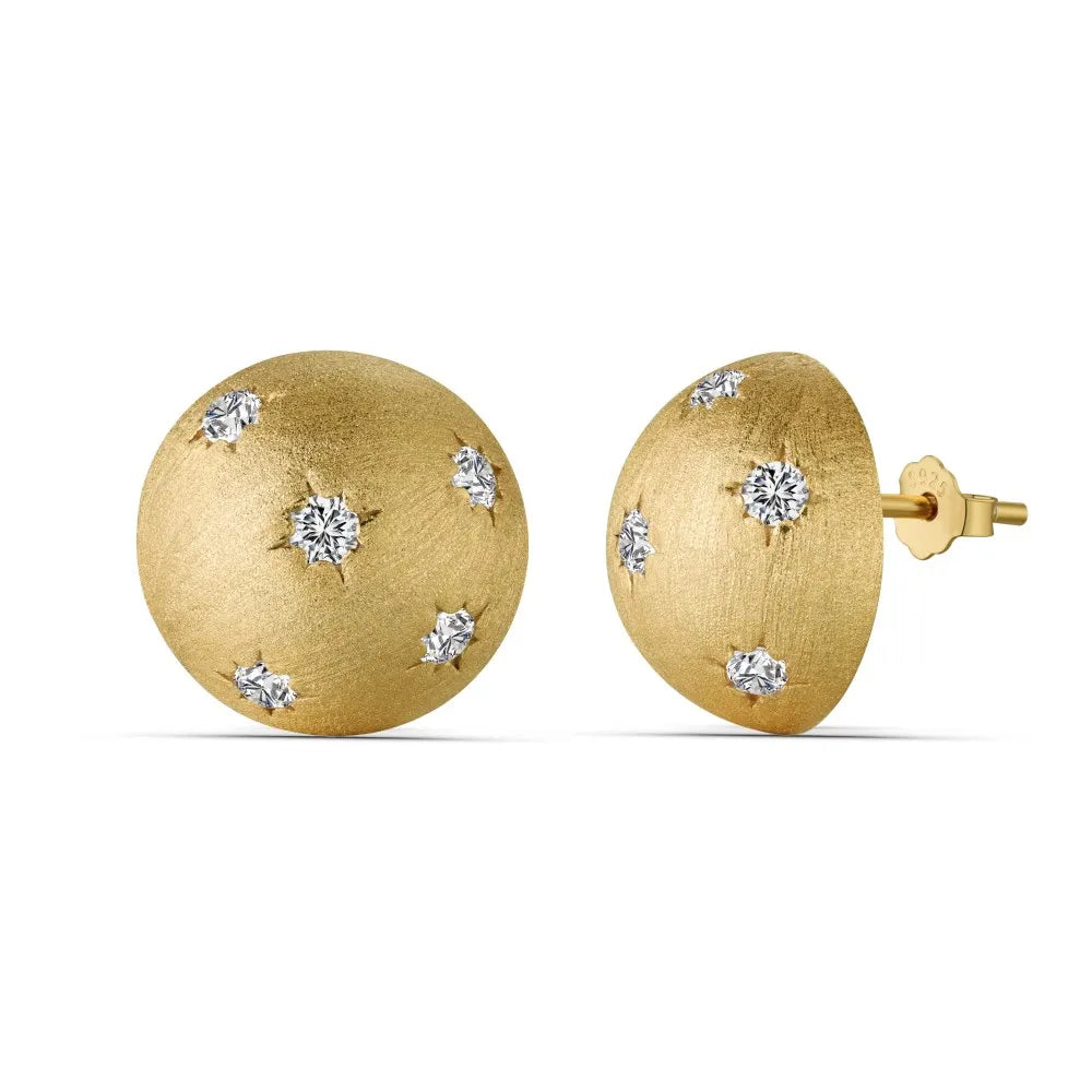 KAKODIY Hemispherical 22K Gold Plated Zircon Stud Earrings 925 Sterling Silver Ladies Jewelry Earrings - product image 1