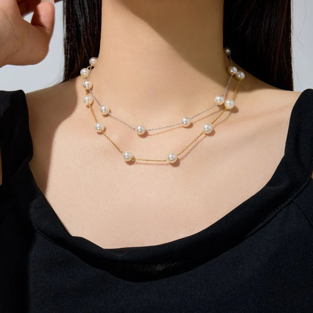 925 Sterling Silver Pearl Layered Necklace product image 2