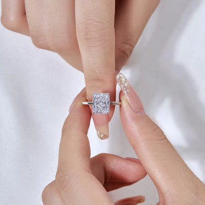 Luxury S925 Silver Crushed Ice Out Cut Super Shining Bright Cut  8A Zirconia Rectangle Engagement Ring for Women