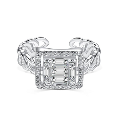 Striking Fine Fashionable Jewelry Solid Sterling Silver Rhodium Plated Wide Baguette 5A Cubic Zirconia Open Rings