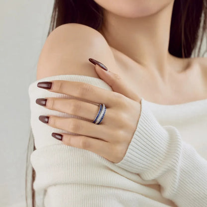Statement Jewelry Solid Sterling Silver Rhodium Plated Three Layer 5A Zirconia Eternity Band Rotatable Baguette Rings