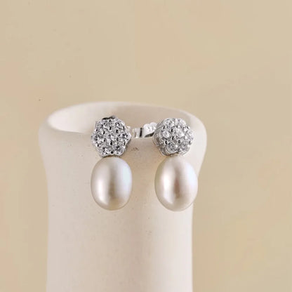 Bijoux Shinny 925 Sterling Silver Earring Cubic Zirconia Jewelry Fresh Water Pearl Earrings Gifts Stud Drop Earrings for Women