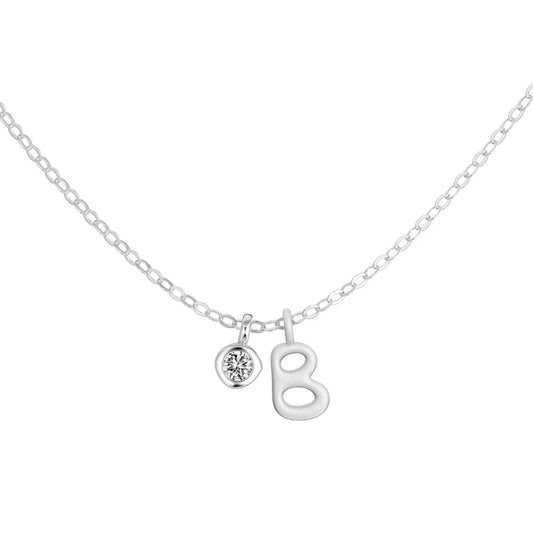925 Sterling Silver B Initial 5A CZ Necklace by KAKODIY