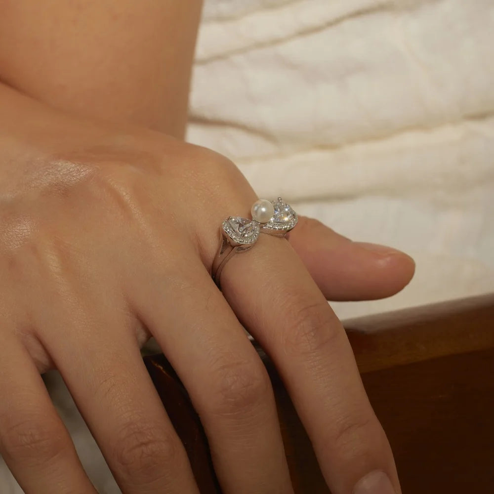 925 Sterling Silver Heart Pearl Engagement Ring product image 5