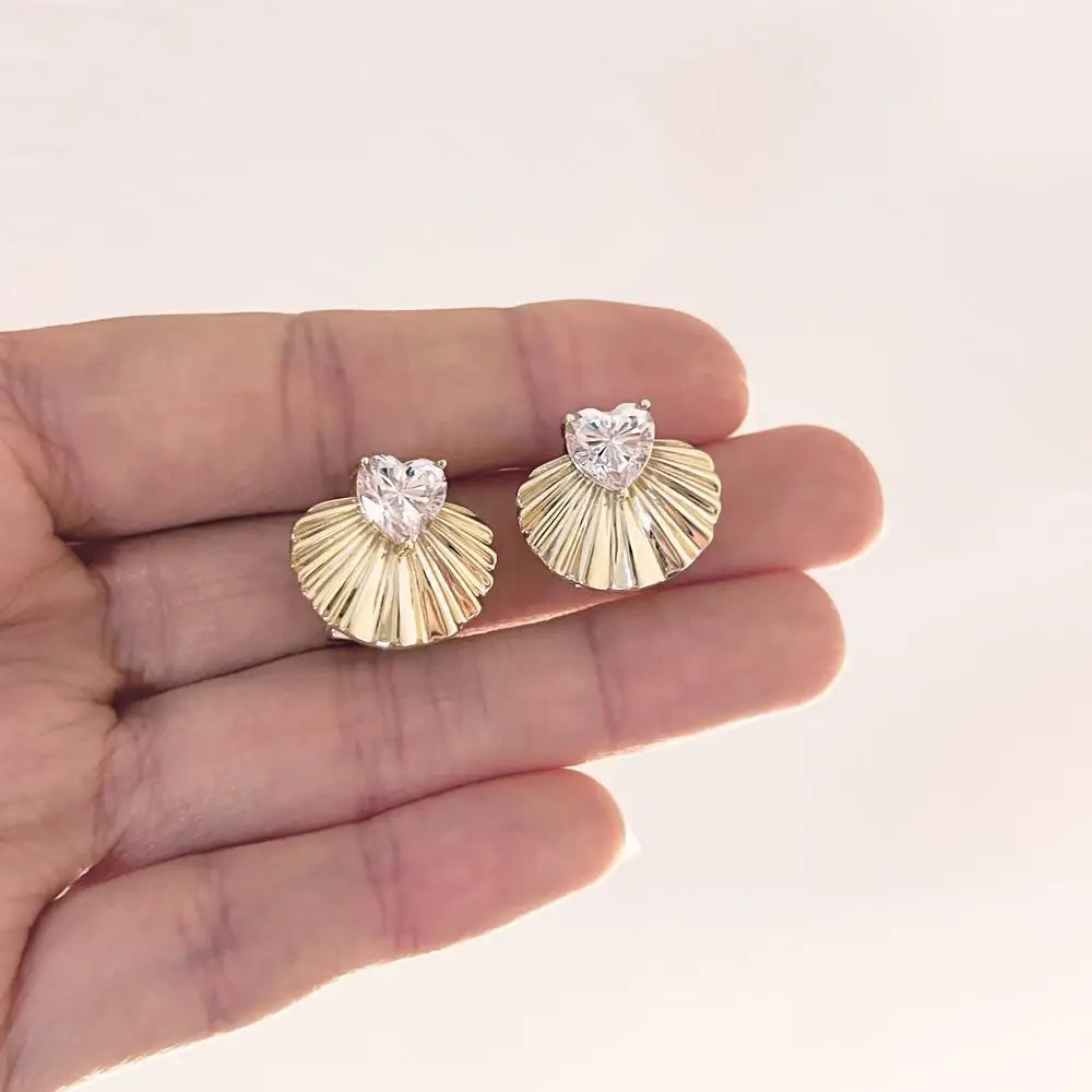 KAKODIY Luxury 14K Gold Plated Large Scallop Stud Earrings Jewelry Fashion £925 Stud Earrings Zircon Earrings - product image 4