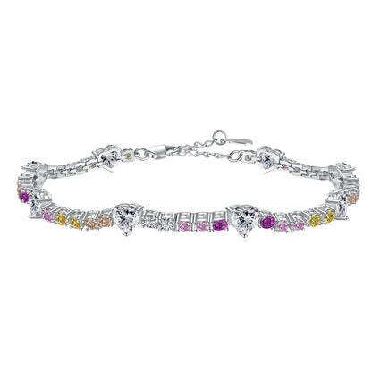 Korean Trendy Multi Color S925 Silver Pink  Bracelet Bling Cz Cubic Zircon Pear Shape Bracelets for Women Jewelry