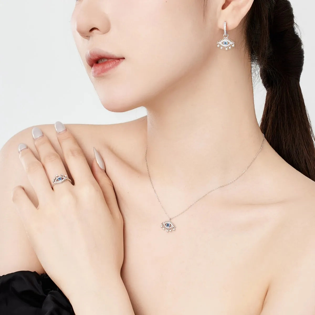 925 Sterling Silver Evil Eye CZ Adjustable Ring product image 2