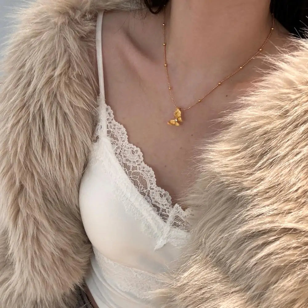 Gold Bead Chain Butterfly Charm Pendant Necklace Zircon Palestine Necklace for Women
