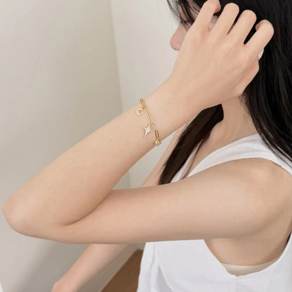 925 Sterling Silver Moon & Star CZ Chain Bracelet product image 3