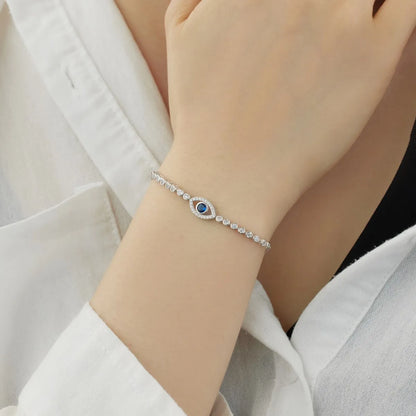 Custom Fine Jewelry Blue Zirconia Diamond Bracelet 925 Sterling Silver Devil Eye Tennis Chain Adjustable Bracelets Women