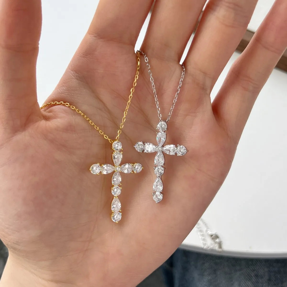 925 Silver Cross CZ Pendant Necklace DY190716 product image 5
