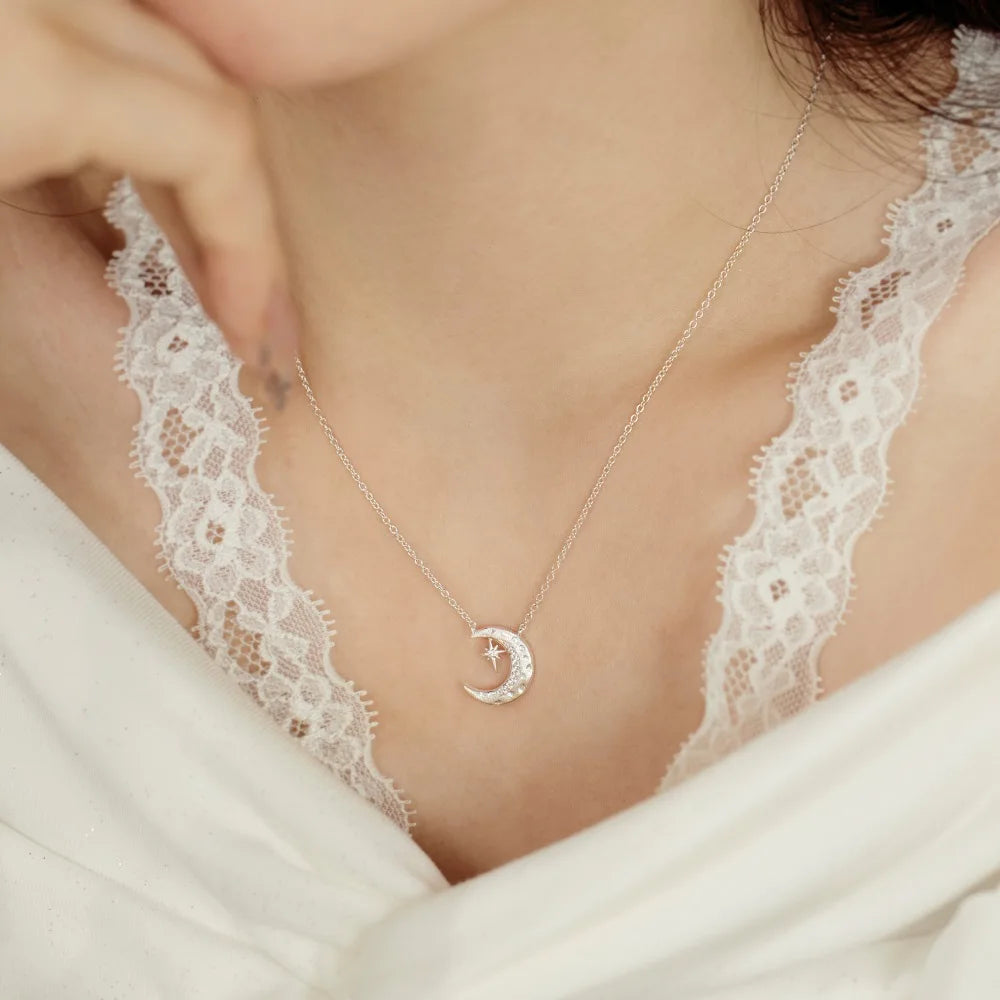 925 Sterling Silver Moon 5A CZ Pendant Necklace product image 3