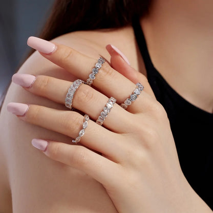 Classic Fine Jewelry S925 Silver Rhodium Plated Eternity Wedding Band Oval Shape 5A Cubic Zirconia Baguette Promise Rings