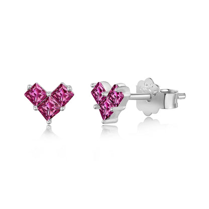 KAKODIY New Small Lovely 925 Sterling Silver Rhodium 18K Gold Plated Matte Square 5A Cube Zirconia Heart Stud Earrings