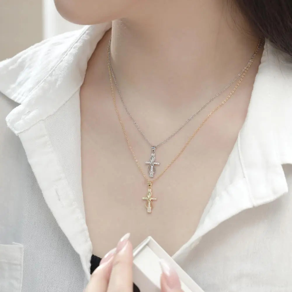 Simply Designed 18K Gold Plated Cross Pendant Cz Necklace 925 Sterling Silver Jewelry Women Cross Necklaces