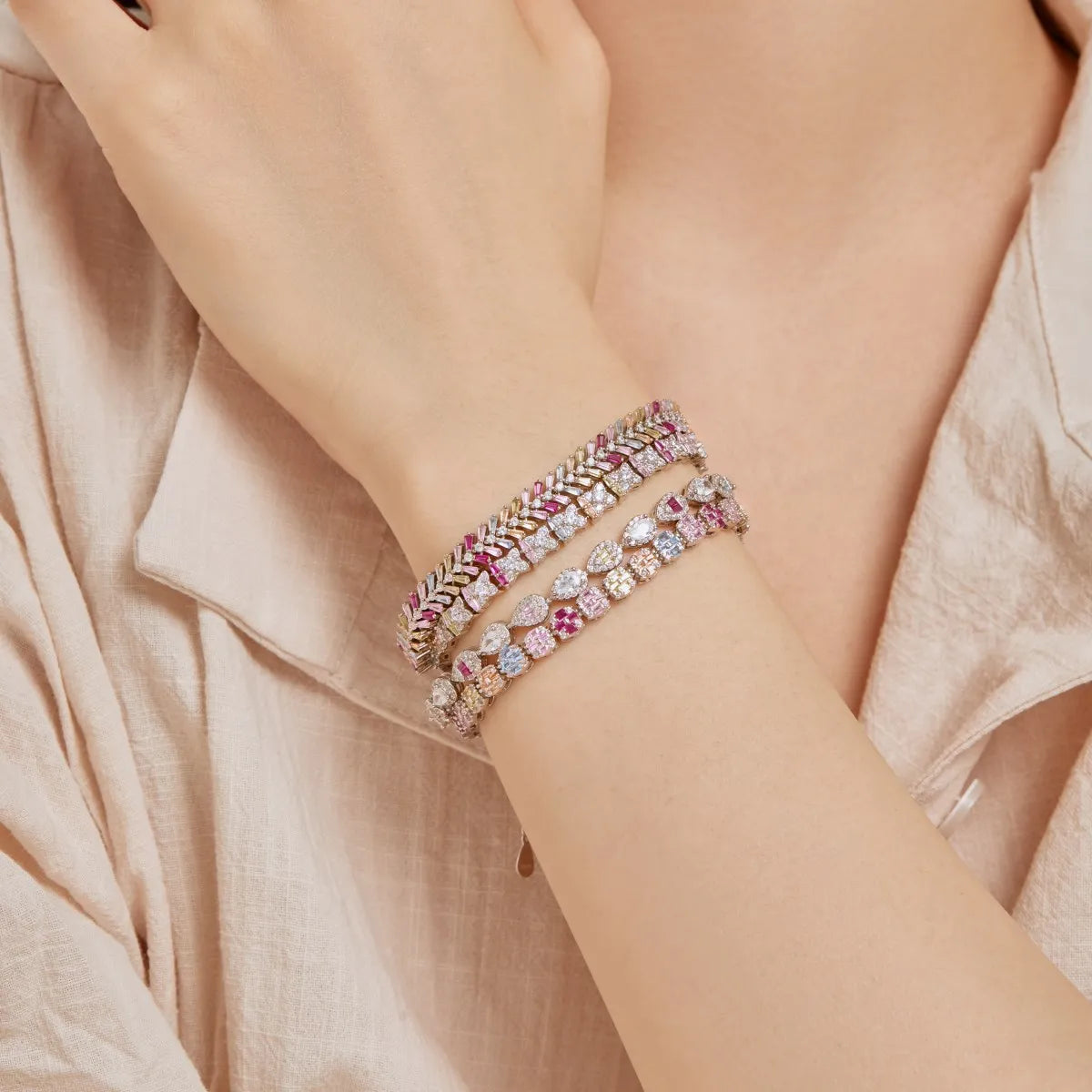 Wholesale Candy Color Jewelry Simple Ins Designer Bracelet Handmade Sterling Silver S925 Rainbow Tennis Bracelets Women