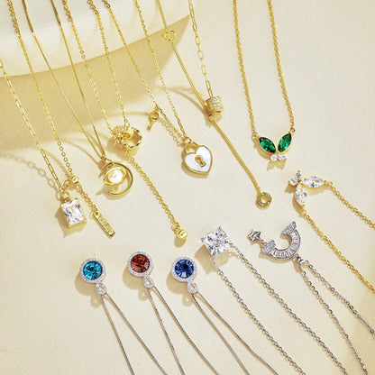 Non Tarnish Free Waterproof Choker Jewelry Cubic Zircon 18K Gold Plated Necklace 925 Silver Red Green Butterfly Necklaces Women