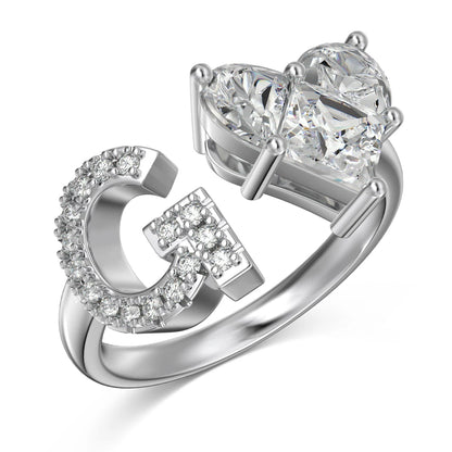 925 Sterling Silver 5A Zirconia Women Alphabet Capital Letter G Initial Stackable Adjustable Heart Rings Jewelry Gifts