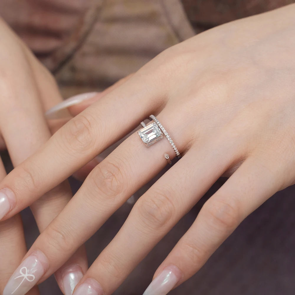 Personalized Daily Dress up Fine Fashion Jewelry S925 Silver Openwork Double Layer  5A Cubic Zirconia Women Bridal Ring