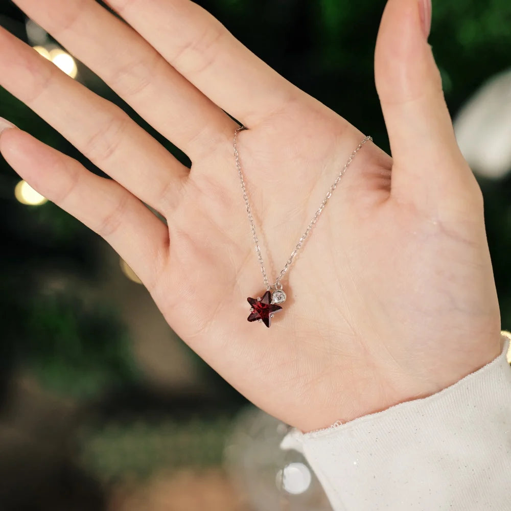 Luxurious Christmas Xmas Festival Gift Jewelry Sterling Silver 5A Cubic Zirconia Ruby Gemstone Star Pendant Necklaces