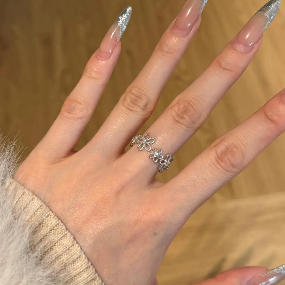 925 Silver Flower Engagement Ring DY121414 product image 5